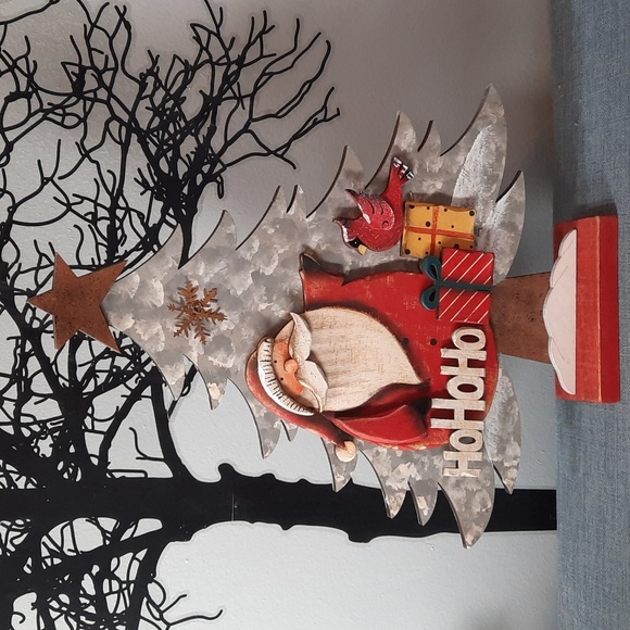 Winter Santa Cardinal Holiday Tree Christmas Wood Decoration Mantle Shelf Sitter - Picture 1 of 7